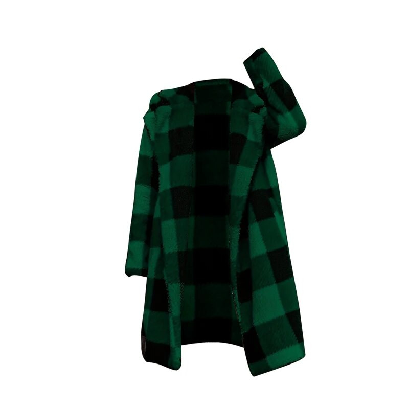 Plaidu raksts Teddy mētelis Eleganta atvērta priekšpuse ar garām piedurknēm silti virsdrēbes rudens ziemas sieviešu apģērbi