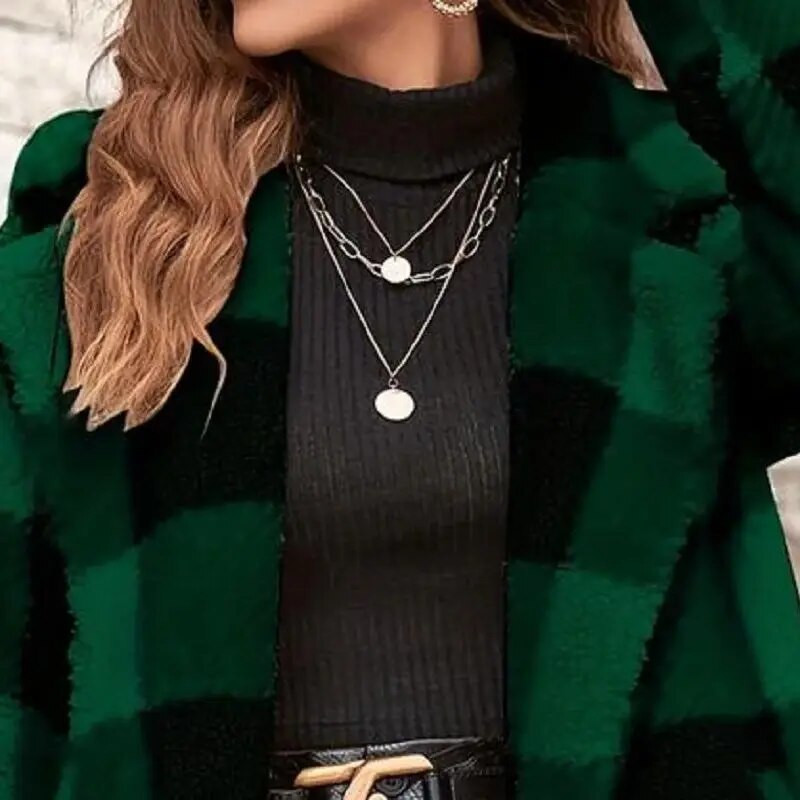 Plaidu raksts Teddy mētelis Eleganta atvērta priekšpuse ar garām piedurknēm silti virsdrēbes rudens ziemas sieviešu apģērbi