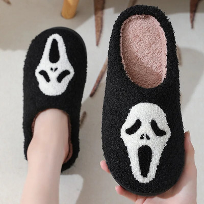 Halloween Skull Cartoon Ζεστές χειμερινές βαμβακερές παντόφλες για άντρες και γυναίκες ζευγάρια Βαμβακερές παντόφλες εσωτερικού χώρου