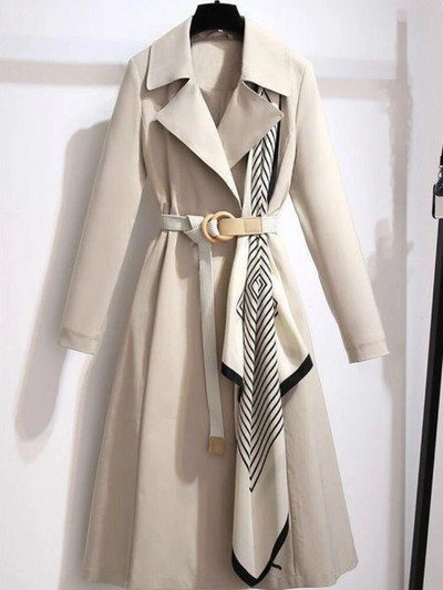 Rudens sieviešu josta Eleganta modes vidēja garuma vējjaka Trenčmēteļi Mēteļi Trenčjaka sievietēm Ziemas apģērbi Sieviešu jaka