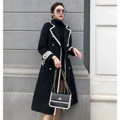 Fehér gyapjú kabát női középhosszú őszi/téli kabát Brit Hepburn Thicken Slim fekete duplasoros kabát trench kabát