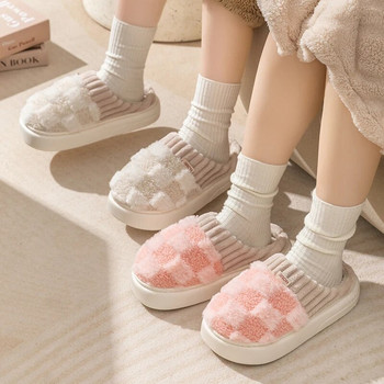 Модни двойки зимни топли памучни чехли с дебела мека подметка Плъзгачи за мъже и жени Вътрешен под Плосък домашен неплъзгащ се обувки