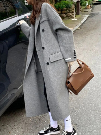 Χειμερινό μακρύ μάλλινο παλτό Γυναικείο χοντρό ζεστό μάλλινο μπουφάν Γυναικεία κορεατική μόδα Φαρδιά ρούχα Γυναικεία μακρυμάνικα παλτό ζακέτα