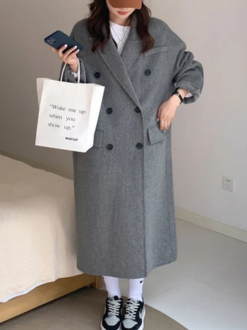 Χειμερινό μακρύ μάλλινο παλτό Γυναικείο χοντρό ζεστό μάλλινο μπουφάν Γυναικεία κορεατική μόδα Φαρδιά ρούχα Γυναικεία μακρυμάνικα παλτό ζακέτα