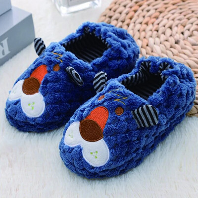 Toddler Boy Slippers for Kids Indoor Winter Cute Cartoon Animal Plush Warm House Footwear Soft Rubber Sole Home Shoes Baby Items