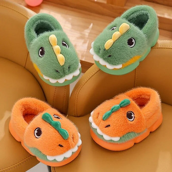 Сладък анимационен динозавър Детски плюшени чехли Мека подметка Нехлъзгаща се зима Топли бебета Момчета Момичета Вътрешни домашни памучни обувки с пета