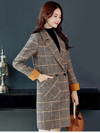 Γυναικεία μπουφάν μόδας 2024 Φθινόπωρο/Χειμώνας με καρό γιακά πόλο Commuter Style Καπιτονέ παλτό Γυναικεία ρούχα
