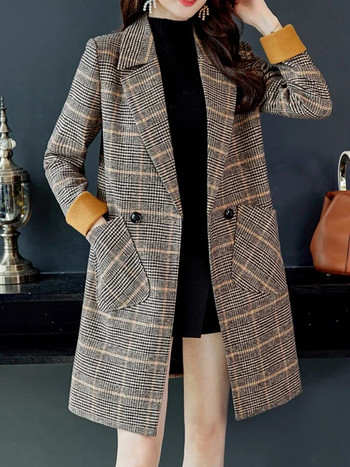 Γυναικεία μπουφάν μόδας 2024 Φθινόπωρο/Χειμώνας με καρό γιακά πόλο Commuter Style Καπιτονέ παλτό Γυναικεία ρούχα