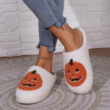 Βαμβακερές παντόφλες για ζευγάρια Halloween Pumpkin Home 2023 Winter Indoor Cartoon Slides Platform για κορίτσια Λούτρινα casual επώνυμα παπούτσια Γυναικεία