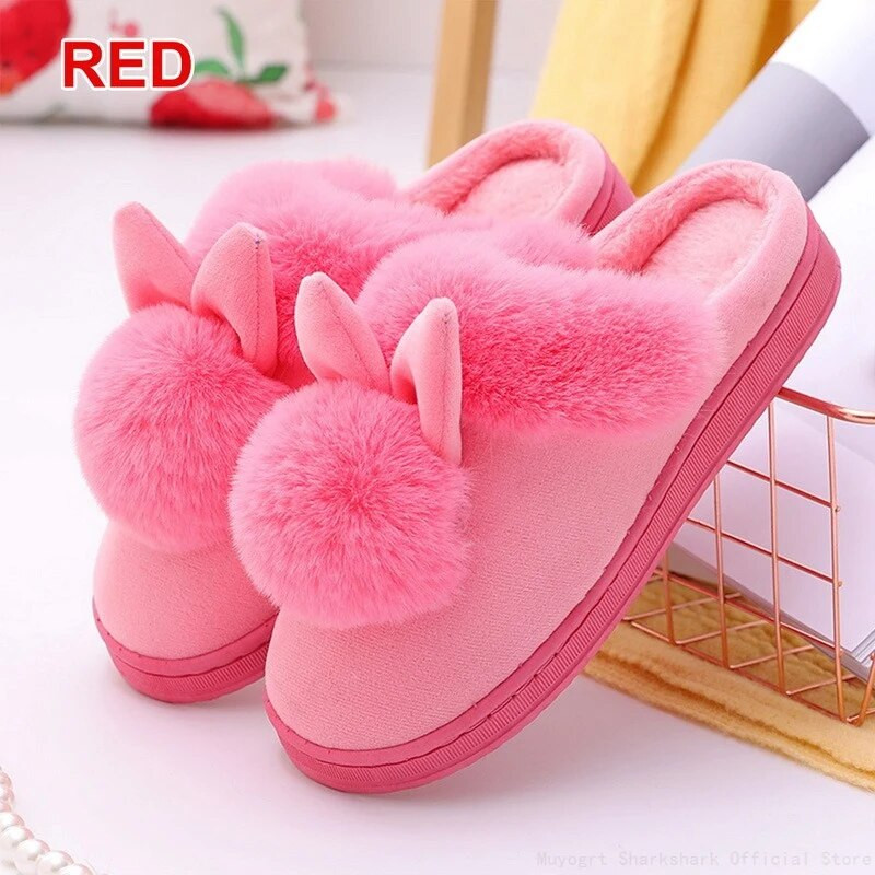 Pūkainas ziemas čības Sieviešu siltas mājas kurpes Jauki truša ausis Sieviešu pūkaini plīša čības Mājas iekštelpām Ikdienišķas Sieviešu Mīkstas Kurpes