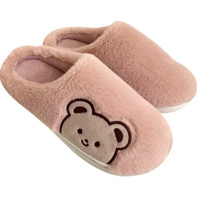 Pūkainas Čības Sievietēm Ziemas Plīša Slaidi Karikatūra Lācis Čības Vīriešu Kurpes Bieza Zole Pretslīdes Pāris Mājas Siltas Čības Sieviešu