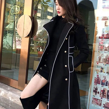 (Furong Clothing) Windbreaker παλτό για γυναίκες το φθινόπωρο και το χειμώνα 2023, νέο μαύρο παλτό, μεσαίου μήκους British Hepburn στυλ, wai