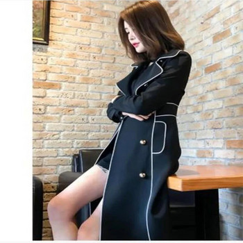 (Furong Clothing) Windbreaker παλτό για γυναίκες το φθινόπωρο και το χειμώνα 2023, νέο μαύρο παλτό, μεσαίου μήκους British Hepburn στυλ, wai