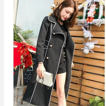 （Furong Clothing) Палто тип ветровка за жени през есента и зимата на 2023 г., ново черно палто, средна дължина в британския стил на Хепбърн, wai