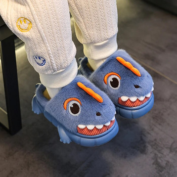 2023 Нов сладък анимационен динозавър Детски плюшени чехли Мека подметка Нехлъзгаща се зима Топли бебета Момчета Момичета Вътрешни домашни памучни обувки