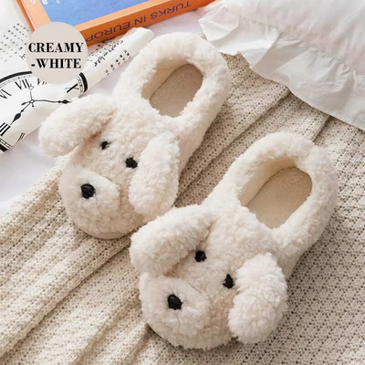 Jaukas multfilmas suņu čības Dzīvnieku čības Sieviešu Kawaii Pūkainas Čības Ziemas Siltas Kažokādas Slaidi Kurpes Sievietēm Vīrieši Iekštelpu Mājas Pūkainas Čības