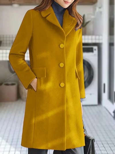 Elegants vilnas mētelis sievietēm ar garām piedurknēm ielas apģērbs korejiešu modes jakas, vienrindas 2023. gada jauni rudens ziemas mēteļi