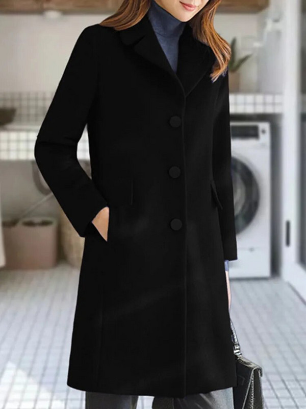 Elegants vilnas mētelis sievietēm ar garām piedurknēm ielas apģērbs korejiešu modes jakas, vienrindas 2023. gada jauni rudens ziemas mēteļi