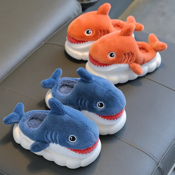 Нови зимни сладки анимационни памучни чехли с форма на акула Детски неплъзгащи се меки за деца Момичета и момчета Бебешки топли плюшени домашни обувки
