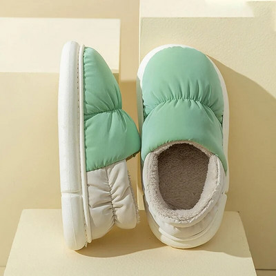 Karsti ziemas zābaki vīriešiem dūnu ūdensnecaurlaidīgi plīša čības Mājas unisex biezas platformas apavi Sieviešu pāri silti kokvilnas zābaki čības