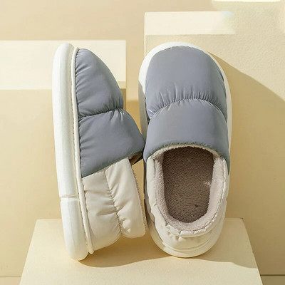 Karsti ziemas zābaki vīriešiem dūnu ūdensnecaurlaidīgi plīša čības Mājas unisex biezas platformas apavi Sieviešu pāri silti kokvilnas zābaki čības