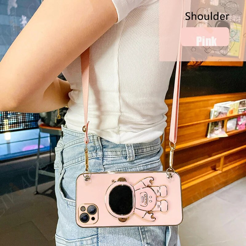 Astronaut Crossbody Lanyard tālruņa turētāja futrālis Xiaomi Redmi Note 11 Pro 12 8 8t 10 9 Pro Max 7 Redmi 9 9A 9T 9C statīva vāciņš