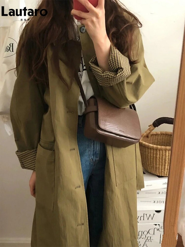 Lautaro pavasara rudens, garais, brīvs ikdienas elegants Trench mētelis sievietēm ar nolaižamām apkakles kabatām ar vienrindu korejiešu modes 2022. g.