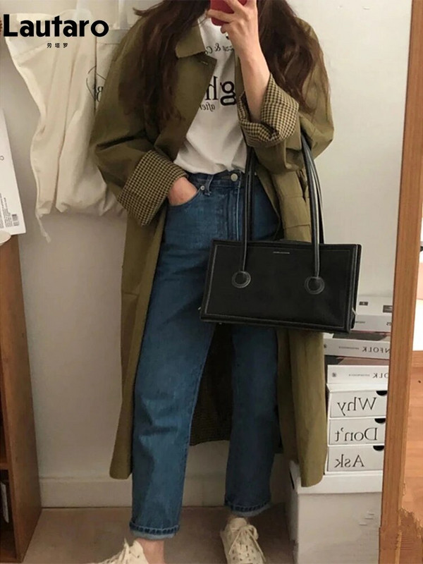 Lautaro pavasara rudens, garais, brīvs ikdienas elegants Trench mētelis sievietēm ar nolaižamām apkakles kabatām ar vienrindu korejiešu modes 2022. g.