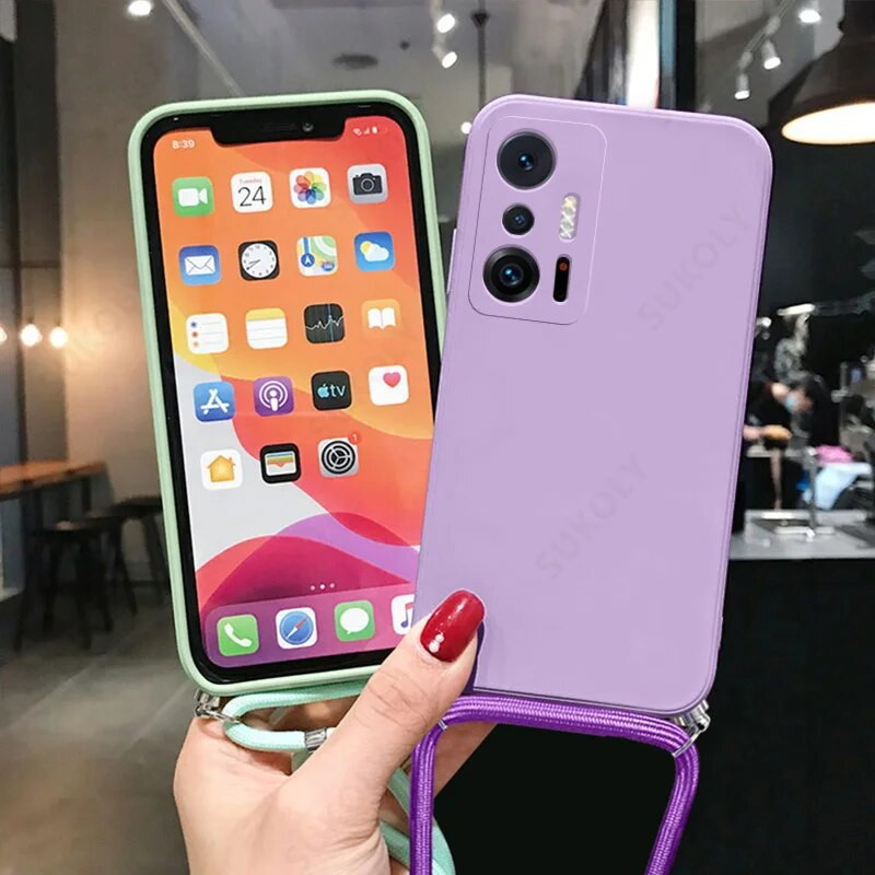 ar kakla siksnas šķidrā silikona futrālīti Xiaomi Mi 11 Lite 5G NE 10T 11T 12T 13T Poco M3 M4 F3 X5 Redmi Note 10 9 9s 8 Pro 11s