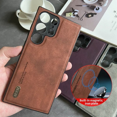 Магнит за Samsung Galaxy S24 S23 FE S22 S21 Ultra Plus Note 20 A15 A05 A54 A34 Case Leather Matte Soft Full Protect Cover Shell