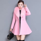 Kabát Női Luxus Nagy szőrmegallér Elegáns Téli Gyapjúkabát Anglia Női Kétsoros öv Vékony alkalmi meleg Mujer kabátok