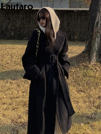Lautaro Ανοιξιάτικη φθινοπωρινή μακριά καφέ μαύρη ριγέ παλτό υπερμεγέθη καμπαρντίνα για γυναικεία ζώνη Πολυτελή επώνυμα ρούχα Μόδα πασαρέλας 2023