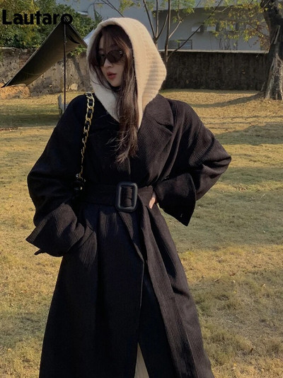 Lautaro tavaszi őszi hosszú barna fekete csíkos túlméretezett treck kabát női öv luxus tervezői ruhák kifutó divat 2023