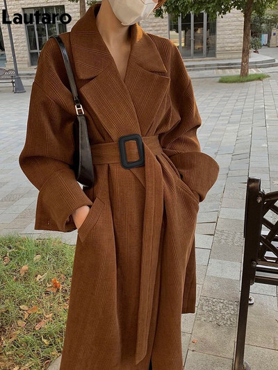 Lautaro tavaszi őszi hosszú barna fekete csíkos túlméretezett treck kabát női öv luxus tervezői ruhák kifutó divat 2023