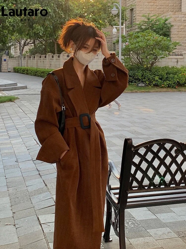 Lautaro tavaszi őszi hosszú barna fekete csíkos túlméretezett treck kabát női öv luxus tervezői ruhák kifutó divat 2023