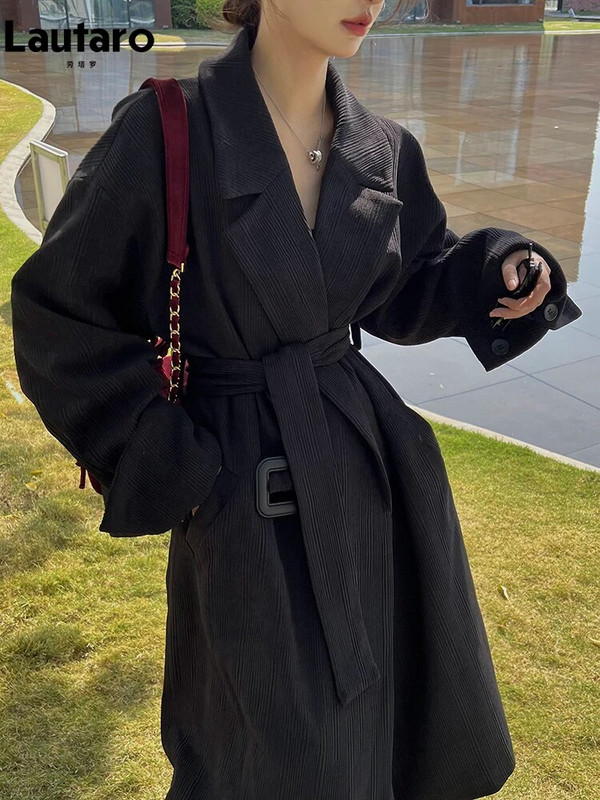Lautaro tavaszi őszi hosszú barna fekete csíkos túlméretezett treck kabát női öv luxus tervezői ruhák kifutó divat 2023