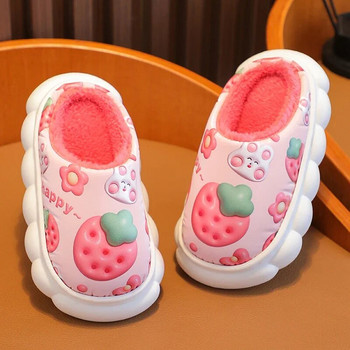 Зимни водоустойчиви анимационни плодови шарки Детски плюшени чехли Мека подметка Неплъзгащи се топли бебета Момчета Момичета Вътрешни домашни памучни обувки