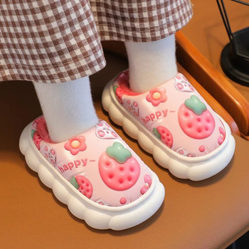 Зимни водоустойчиви анимационни плодови шарки Детски плюшени чехли Мека подметка Неплъзгащи се топли бебета Момчета Момичета Вътрешни домашни памучни обувки