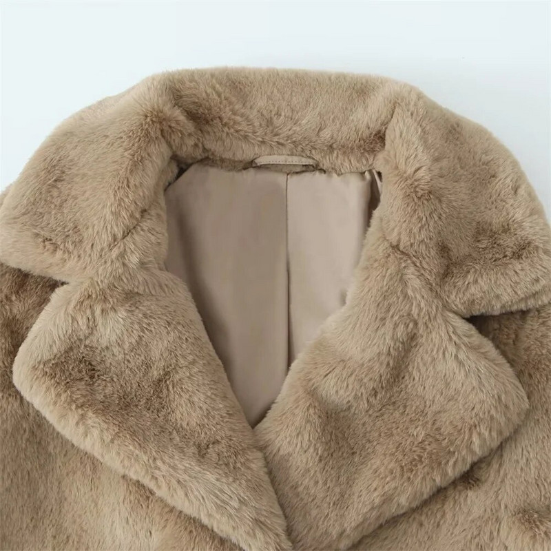 UNIZERA2023 Ziemas jauns sieviešu ikdienas modes Fury atloks ar garām piedurknēm vaļīgs mākslīgās kažokādas efekta mētelis mētelis mētelis