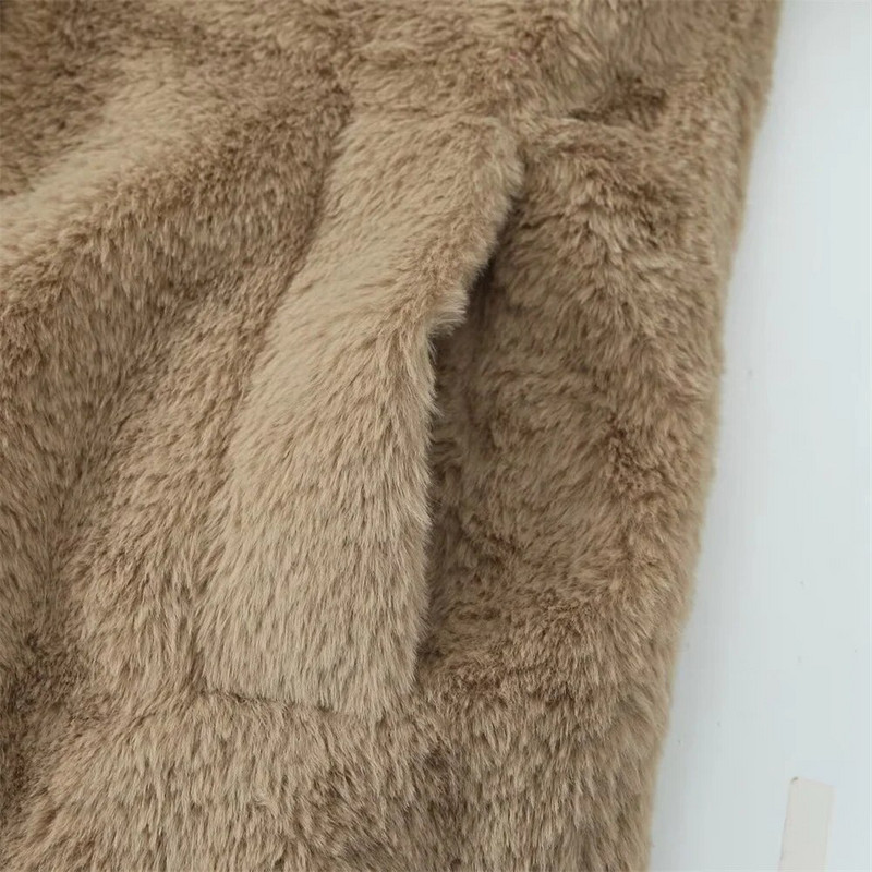 UNIZERA2023 Ziemas jauns sieviešu ikdienas modes Fury atloks ar garām piedurknēm vaļīgs mākslīgās kažokādas efekta mētelis mētelis mētelis