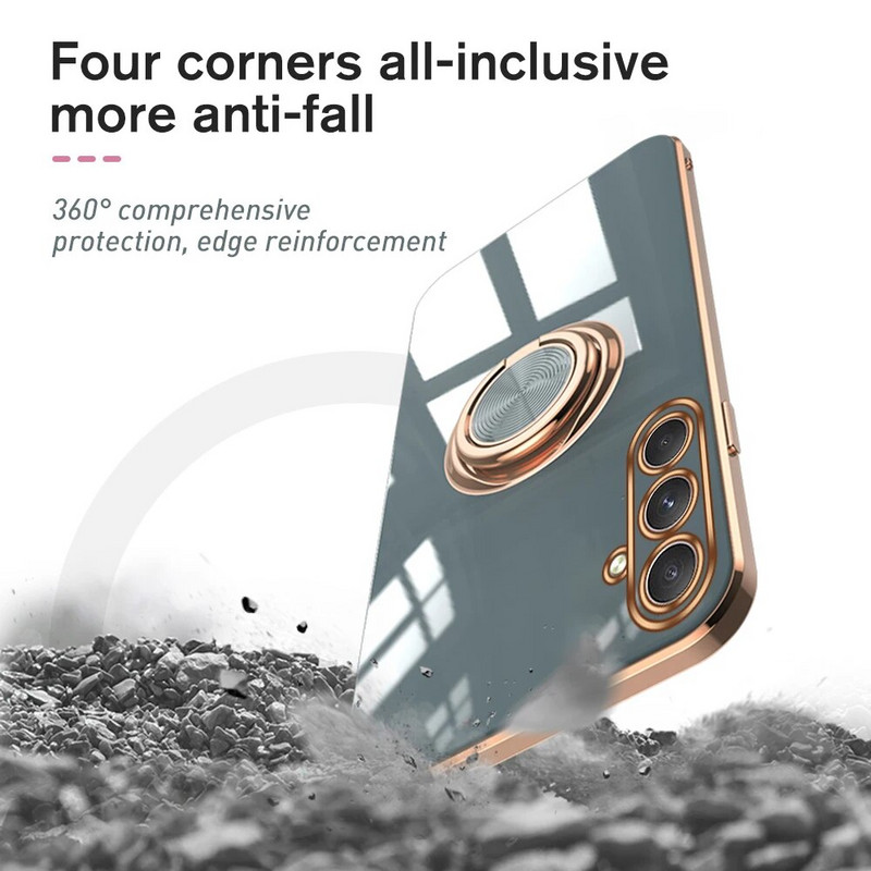 Επιχρυσωμένο πλαίσιο TPU Μαλακό κάλυμμα για Samsung Galaxy A54 5G Θήκη SamsungA54 A14 A34 A 54 2023 Μαγνητικό δαχτυλίδι στήριξης Protect Funda