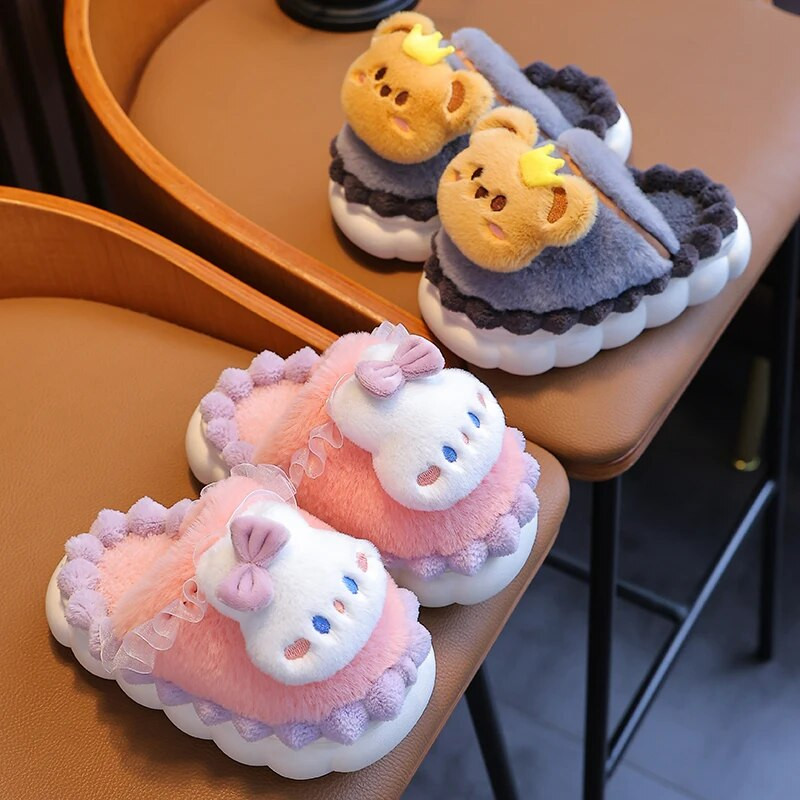 Jaunas ziemas bērnu kokvilnas čības Jauki multfilmas Trusītis Mazais Lācītis Neslīdoša Mīksta Zole Meiteņu Zēni Iekštelpu Silti Plīša Mājas Apavi