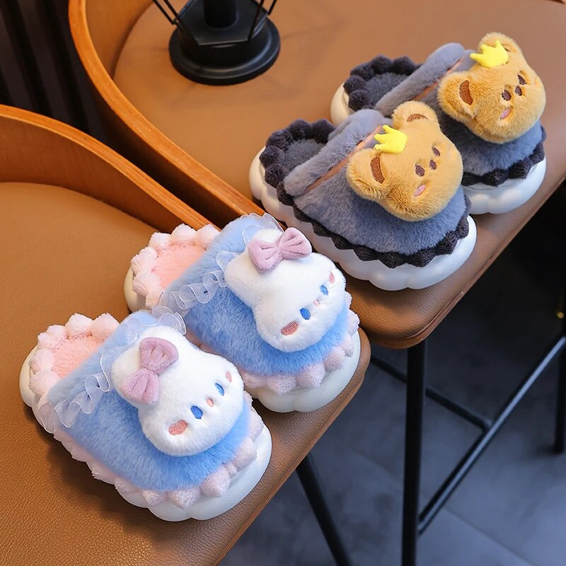 Jaunas ziemas bērnu kokvilnas čības Jauki multfilmas Trusītis Mazais Lācītis Neslīdoša Mīksta Zole Meiteņu Zēni Iekštelpu Silti Plīša Mājas Apavi