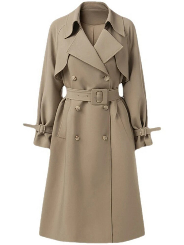 LANMREM Solid Patchwork Trench Sieviešu mētelis ar garām piedurknēm dubultrindas ar augstu jostasvietu Sieviešu apģērbi 2023 Jauns 2YA1153