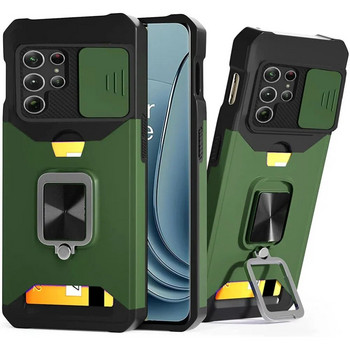 S23 Ultra Case Слот за карта, чанта, държач за пръстен, стойка, капак за Samsung Galaxy S23 Ultra S22 S21 FE Plus Phone Funda за S23+ 22