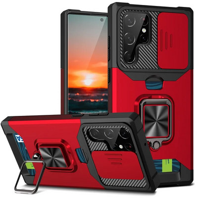 S23 Ultra Case kartes slota soma pirkstu gredzena turētāja statīva vāciņš Samsung Galaxy S23 Ultra S22 S21 FE Plus Phone Funda priekš S23+ 22