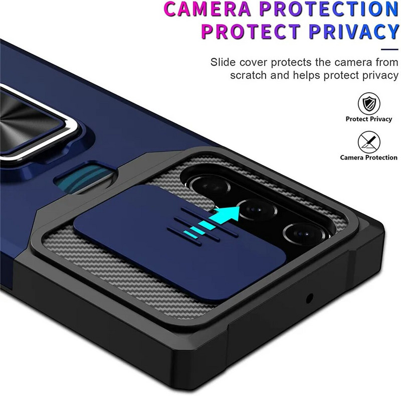 S23 Ultra Case kartes slota soma pirkstu gredzena turētāja statīva vāciņš Samsung Galaxy S23 Ultra S22 S21 FE Plus Phone Funda priekš S23+ 22