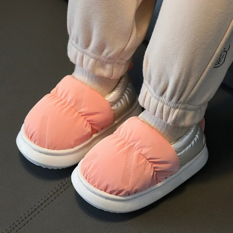 Papuci de casă de iarnă pentru copii, impermeabili, cu toc, din bumbac, simplitate, anti-alunecare, talpă moale, pentru copii, băieți, fete, pantofi caldi de casă.
