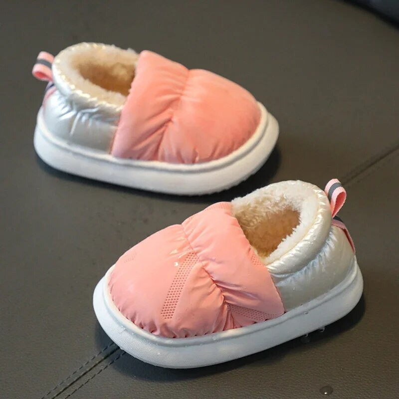 Papuci de casă de iarnă pentru copii, impermeabili, cu toc, din bumbac, simplitate, anti-alunecare, talpă moale, pentru copii, băieți, fete, pantofi caldi de casă.