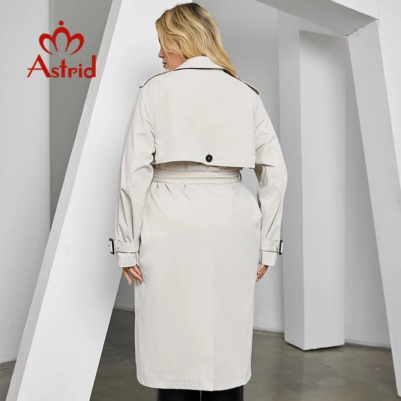 Astrid Sieviešu Trencis Sieviešu jaka Lielizmēra Garš Atloks Divrindu Modes Ikdienas mētelis Sieviešu Virsdrēbes Rudens